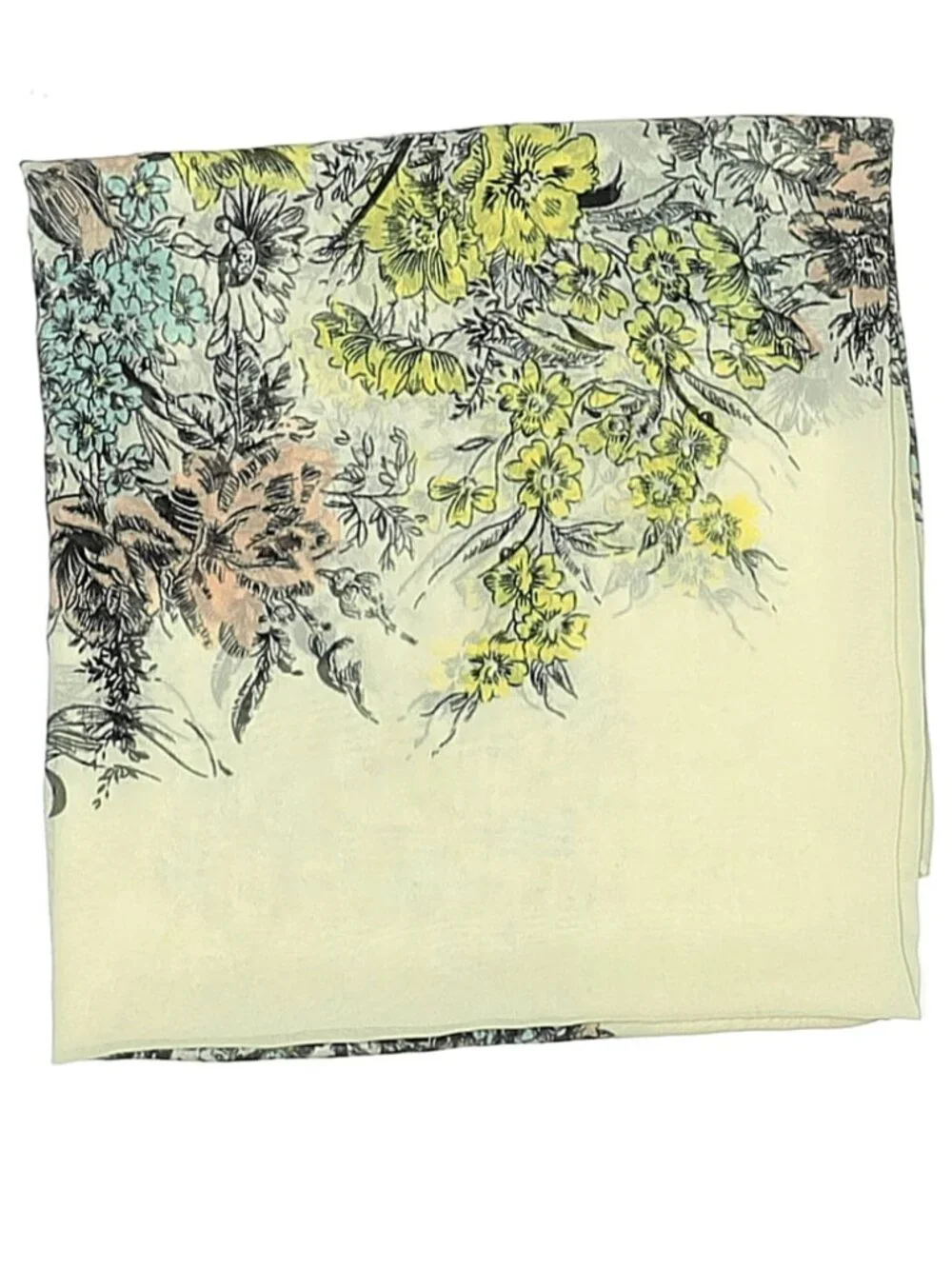 Sheer Scarf with Hand-drawn Florals
